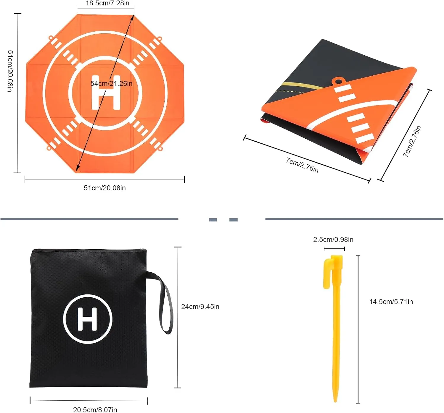 Drone Landing Pad Portable Foldable,25in Double-Sided Waterproof Helipad for DJI Mavic 4 Pro/Mini 4 Pro/Mavic 3 Pro/Neo/Flip RC Drones Helicopter, Drone Landing Pad Accessories (25in—Orange)