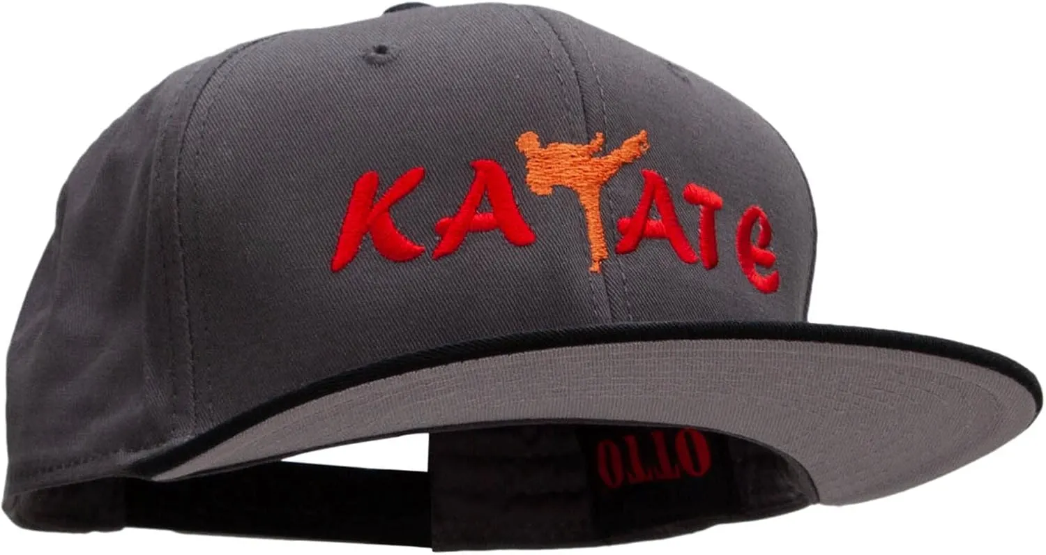 e4Hats.com Orange Karate Kick Embroidered Two Tone Flat Bill Snapback