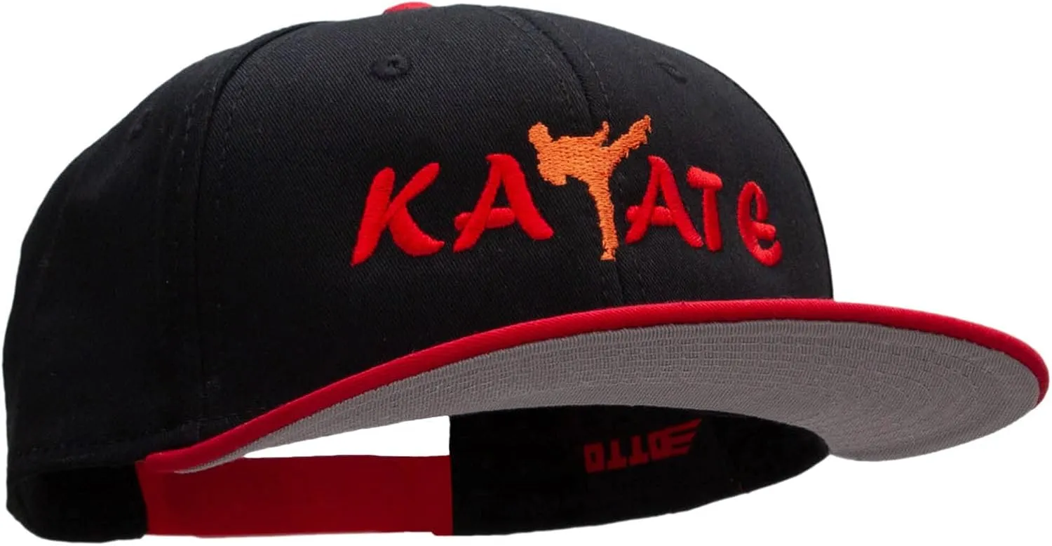 e4Hats.com Orange Karate Kick Embroidered Two Tone Flat Bill Snapback