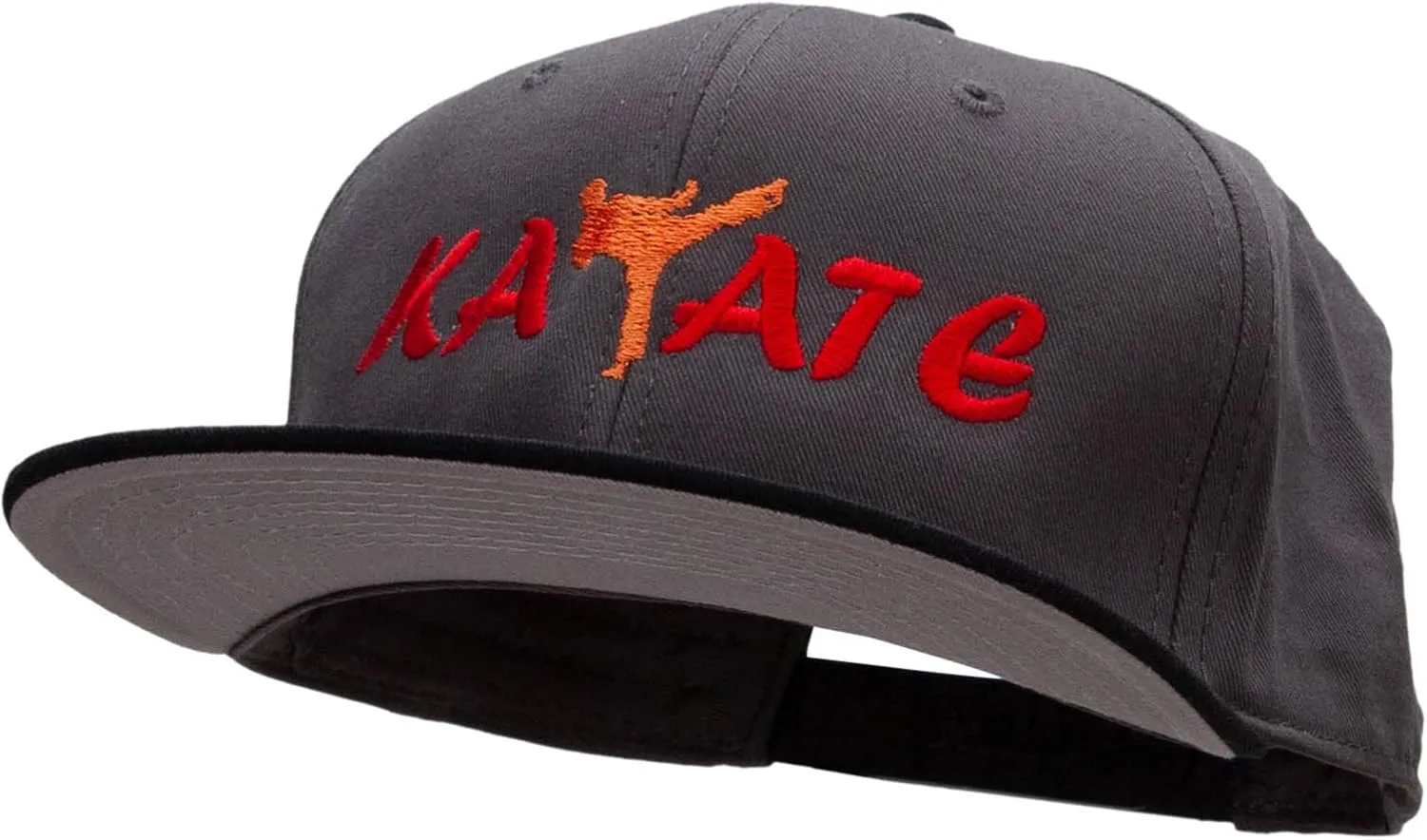 e4Hats.com Orange Karate Kick Embroidered Two Tone Flat Bill Snapback
