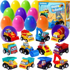 Easter Eggs Plastic Easter Eggs Filled with Pull-Back Engineering Toys Gift for Easter Egg Hunt, Birthday Party for Kids Over 3 Years Old 12-Pack