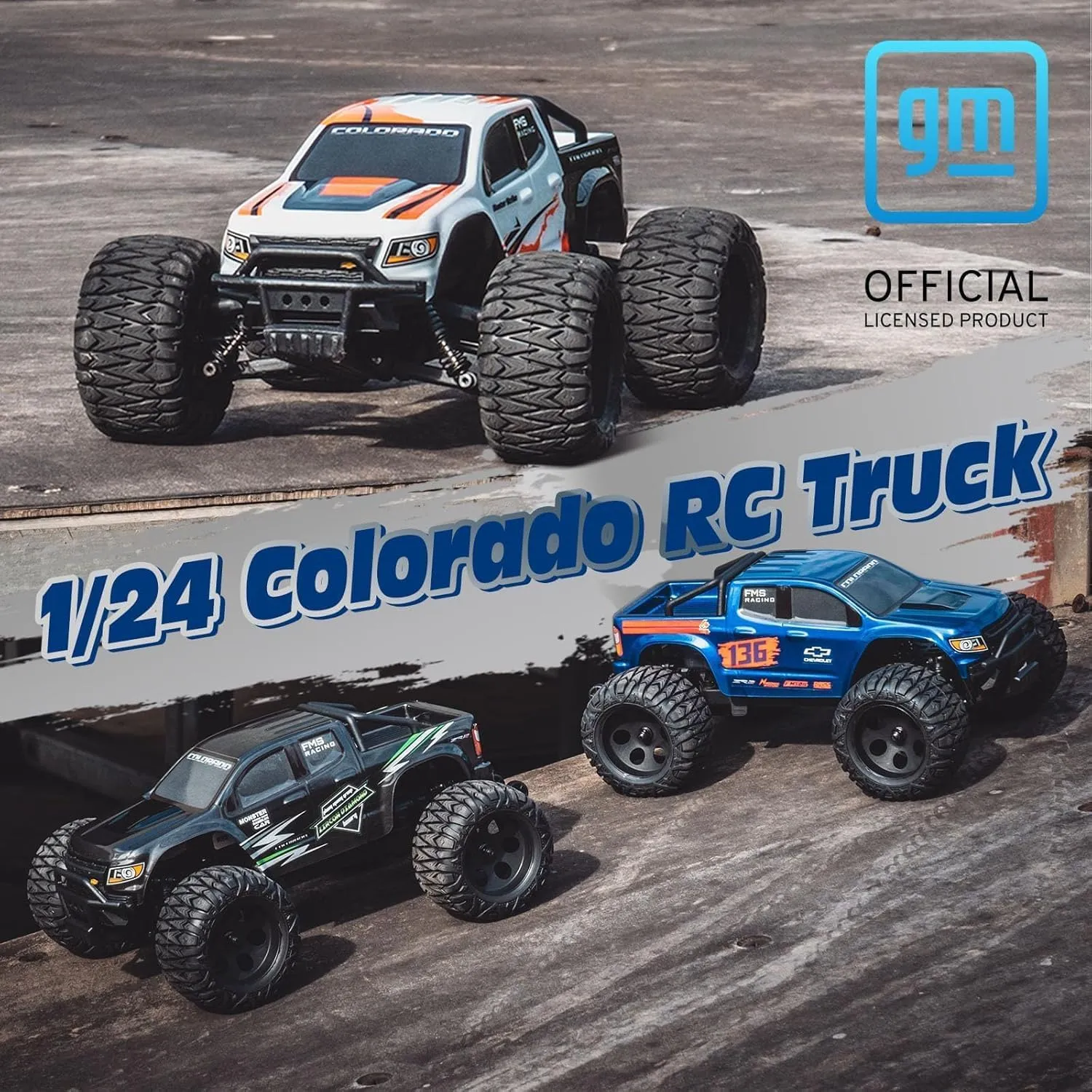 EAZYRC FMS FMT24 1/24 Chevrolet Colorado Brushed RC Truck RTR, 2.4Ghz Basher RC Cars, 4X4 Off-Road Hobby Grade Waterproof 2-Speed Transmission RC Crawler with 370 Motor RC Car for Gift(White)