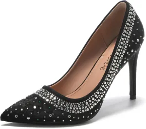EBYNUE Women's Pumps Sexy Rhinestone High Heels 4 inch Pointed Closed Toe Stiletto Heel Evening Party Wedding Comfortable Dress Shoes
