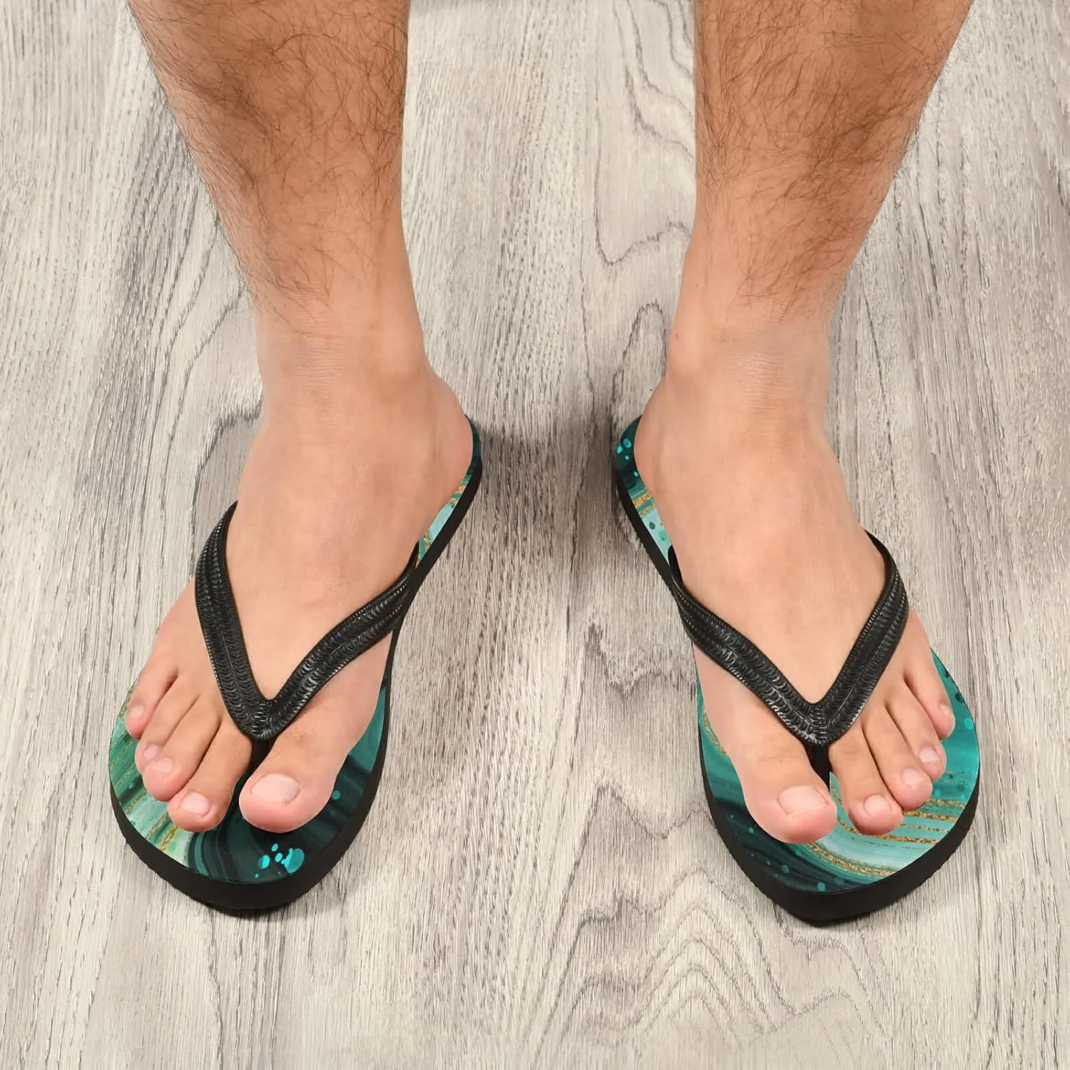 Eionryn Gold Marble Green Womens Flip Flops Turquoise Teal Summer Beach Sandals Casual Thong Slippers Comfortable Shower Slippers Non Slip Water Sandals shoes M