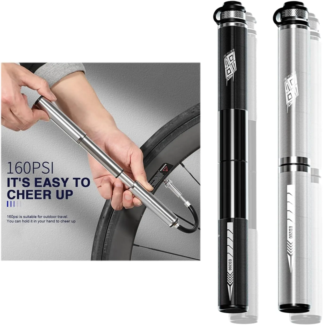 ENLEE Biking Mini Bike Pump, 160 PSI Aluminum Alloy Cycling Hand Air Pump Ball Tire Lnflator Presta Valve MTB Road Bicycle Pump