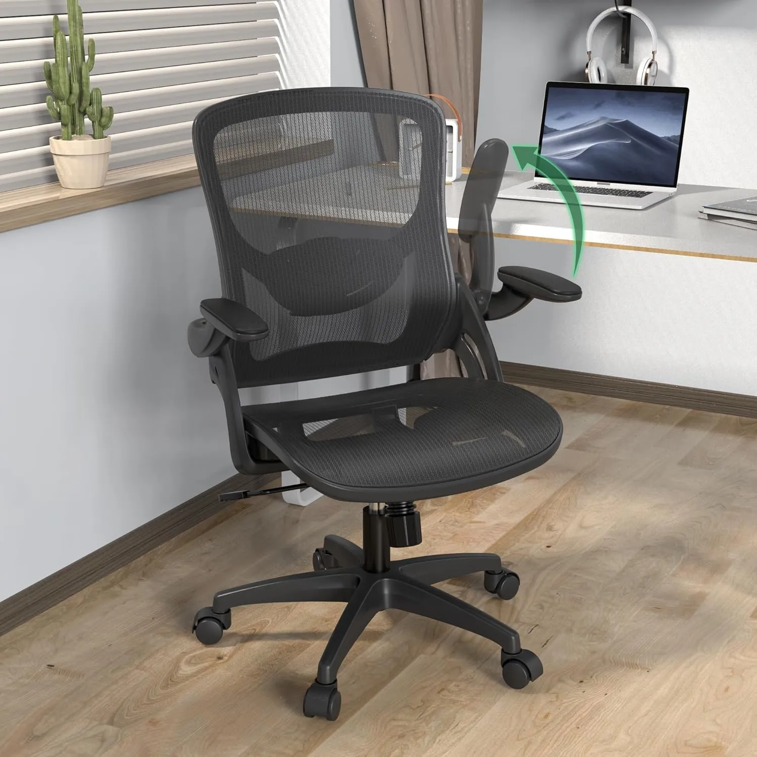 Ergonomic Comfy Mesh Home Office Computer Desk Chair with Height Adjustable Lumbar Support with Flip up Arms for Adult