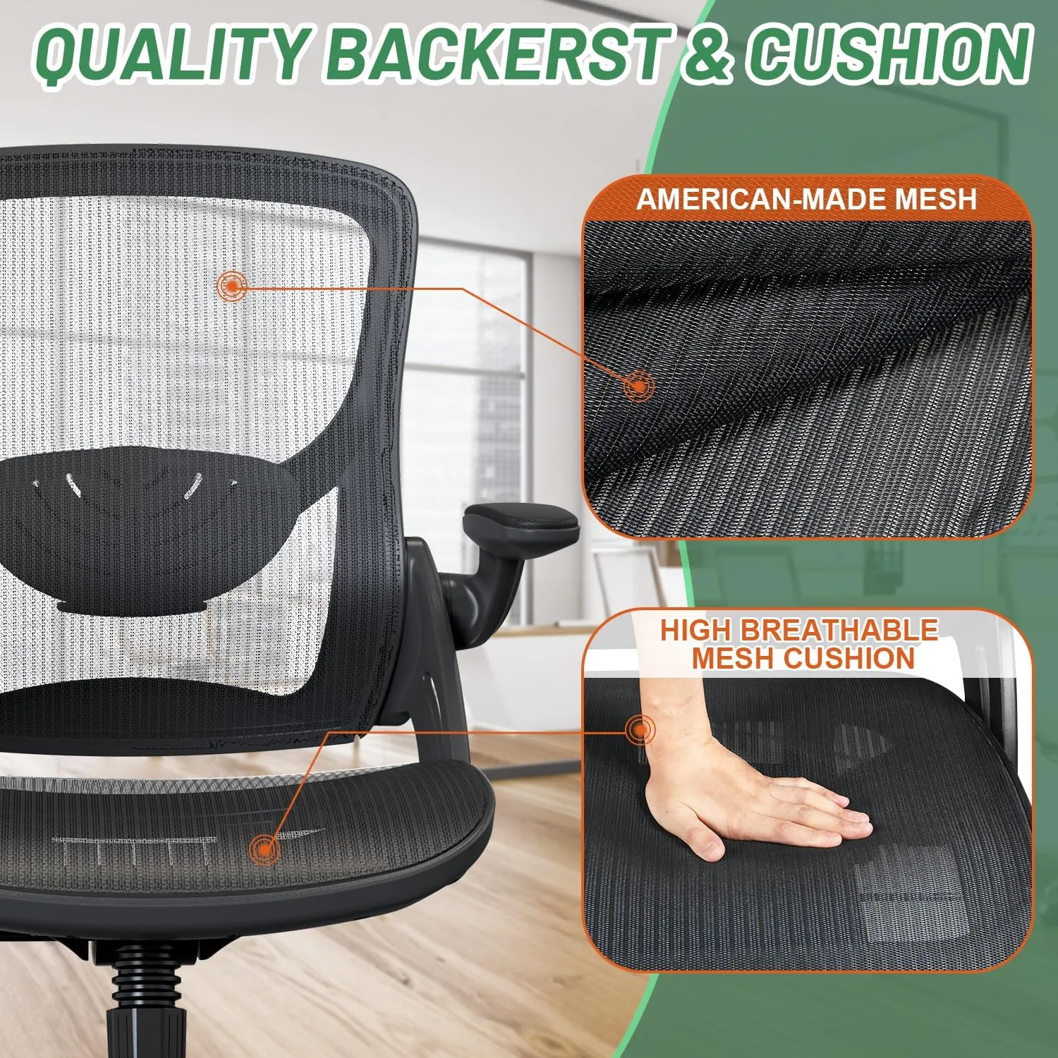 Ergonomic Comfy Mesh Home Office Computer Desk Chair with Height Adjustable Lumbar Support with Flip up Arms for Adult