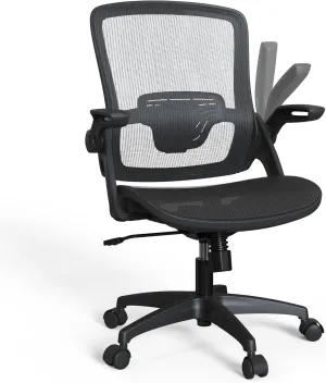 Ergonomic Mesh Office Chair Comfy Swivel Black Home Desk Chair Comfortable Modern Computer Chair Flip Up Arms with Lumbar Support Task Chair with Wheels Office Desk Chair Adjustable Height