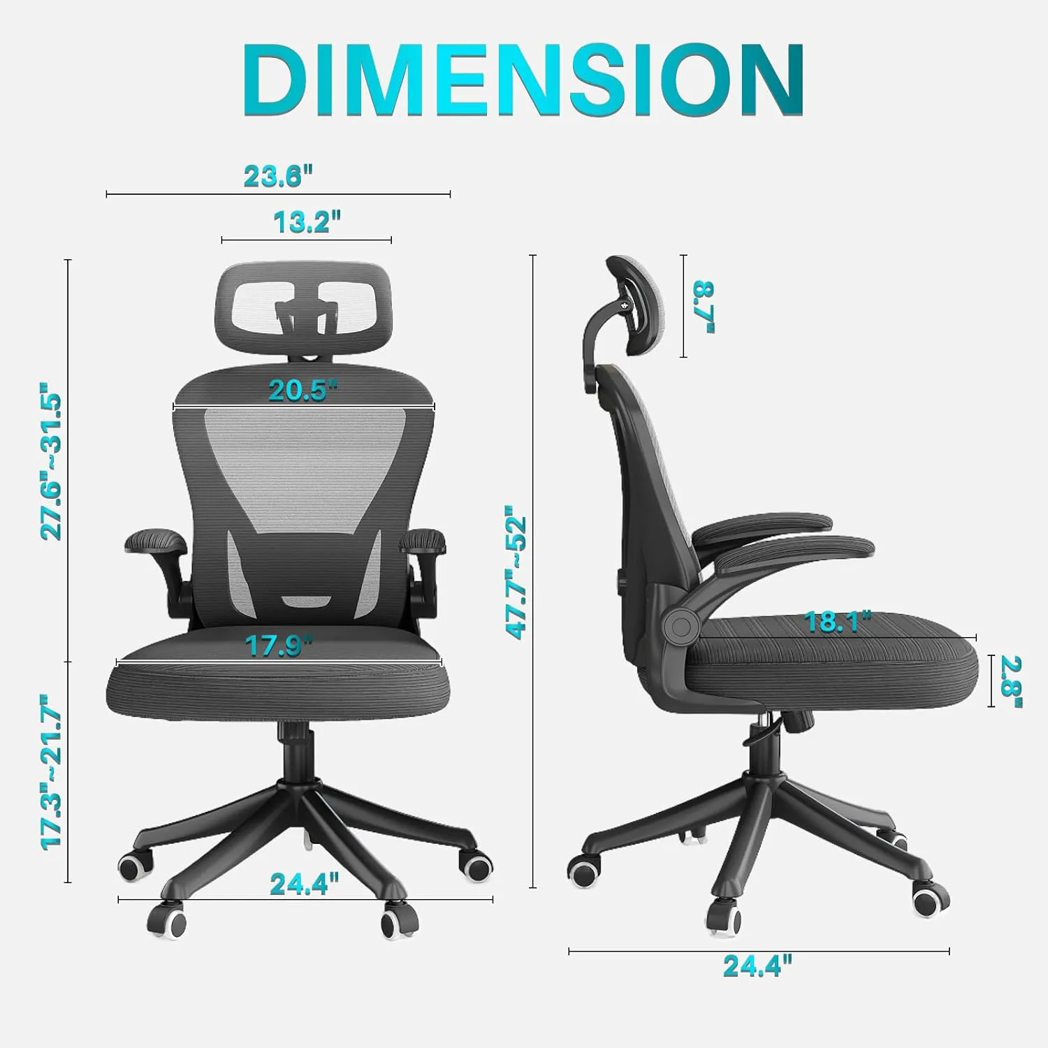 Ergonomic Office Chair M903, High Back Comfy Mesh Desk Chair with Wheels, Adjustable Lumbar Support, Headrest, Black