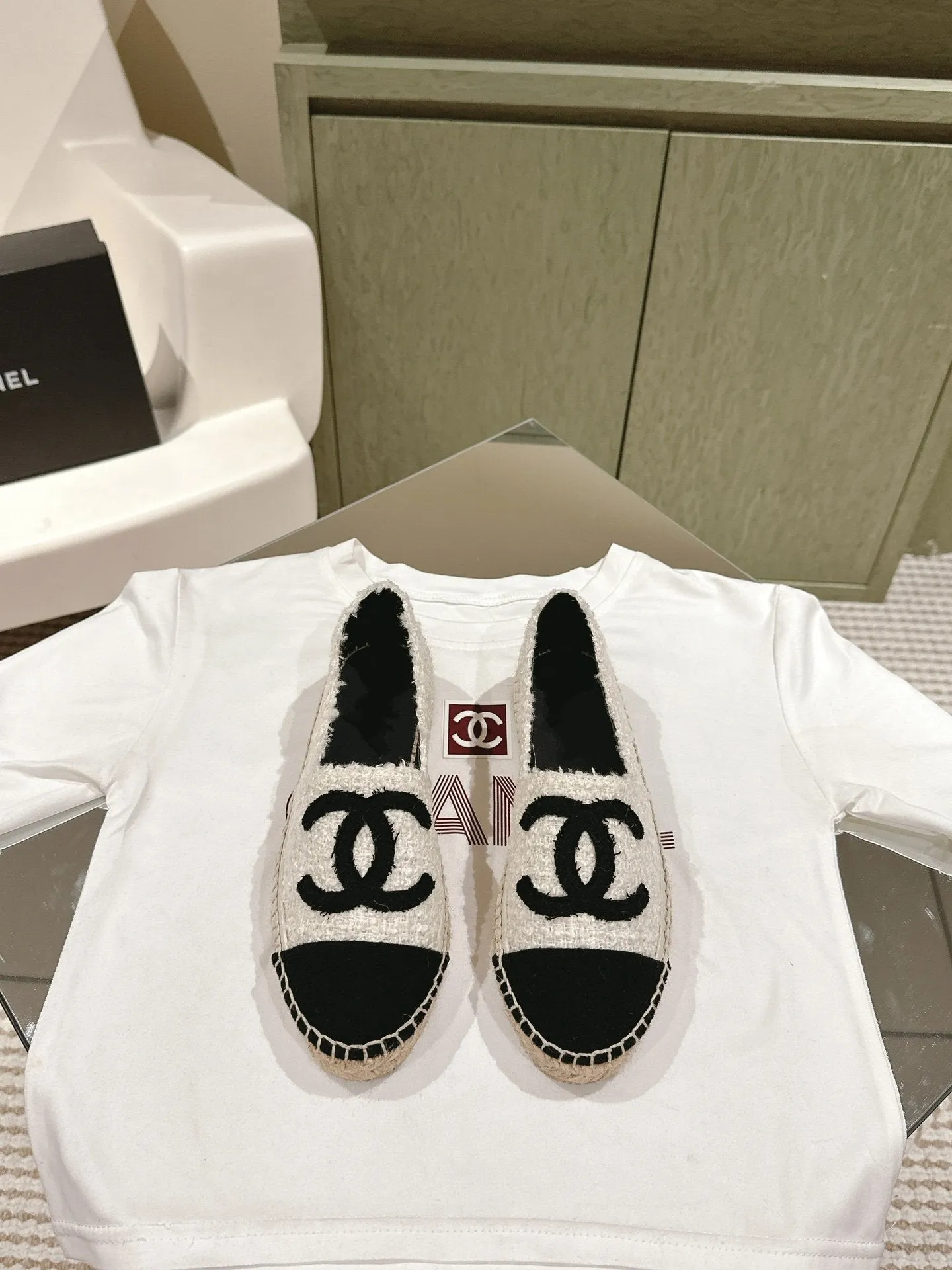 espadrilles white tweed black canvas