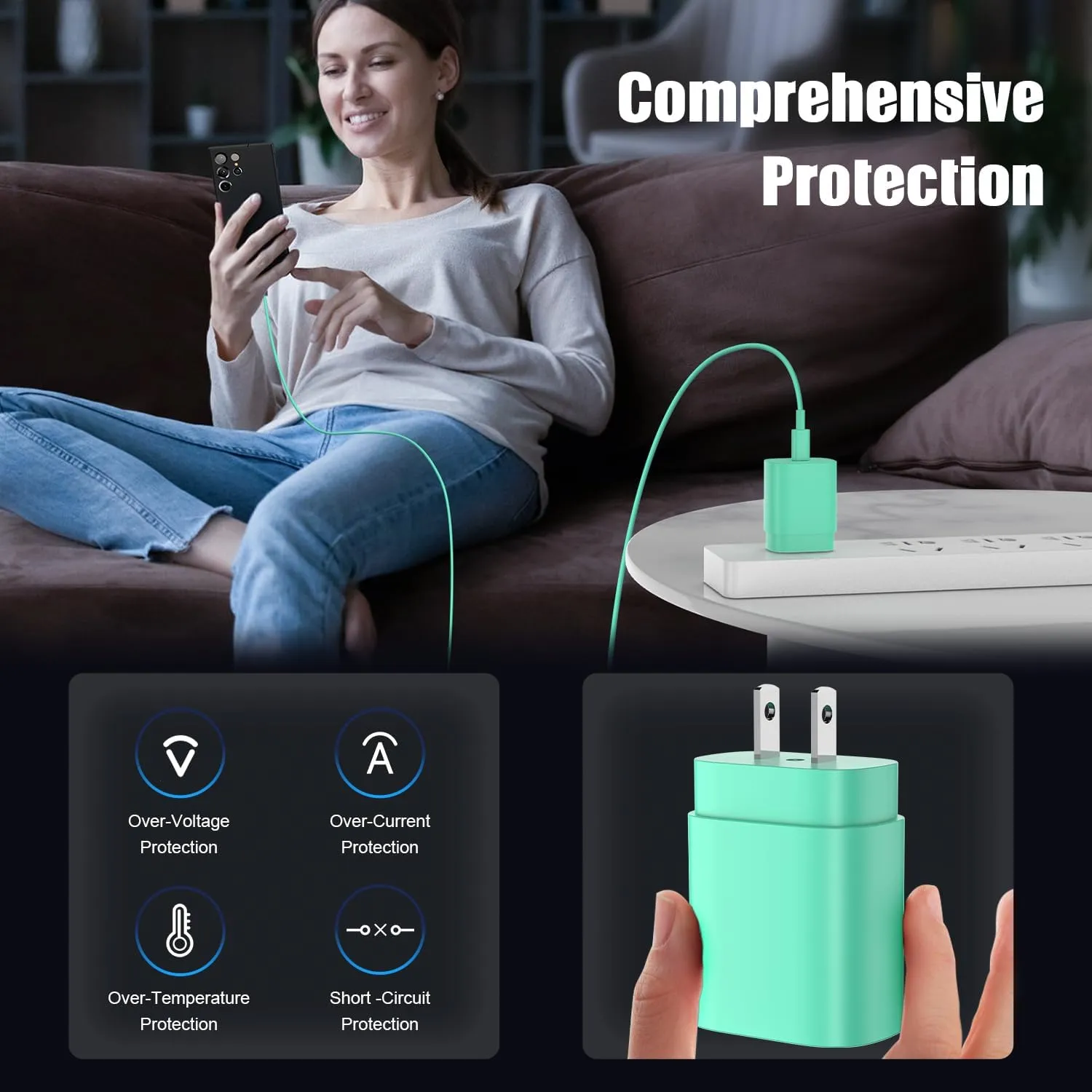 Essri 25W Super Fast Charger Block for Galaxy S24 Ultra/S24/S24 /S23 Ultra/S23/S22 Ultra/S22/S21 Ultra/S20 Ultra/Note 20,4Pack USB Type C Wall Charger with (6Ftx2 10Ftx2) USB C Charger Cable,Green