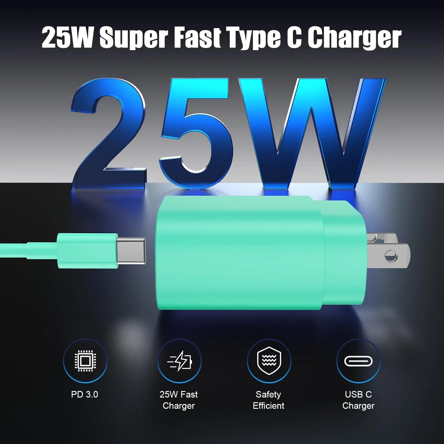 Essri 25W Super Fast Charger Block for Galaxy S24 Ultra/S24/S24 /S23 Ultra/S23/S22 Ultra/S22/S21 Ultra/S20 Ultra/Note 20,4Pack USB Type C Wall Charger with (6Ftx2 10Ftx2) USB C Charger Cable,Green