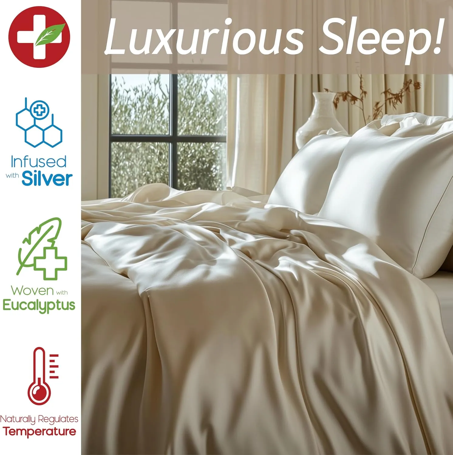 Eucalyptus Collection King Size Sheet w/Silver Ions | 100% Tencel | Ultra Soft | Cooling for Hot Sleepers | 18" Deep Pocket [Grey]