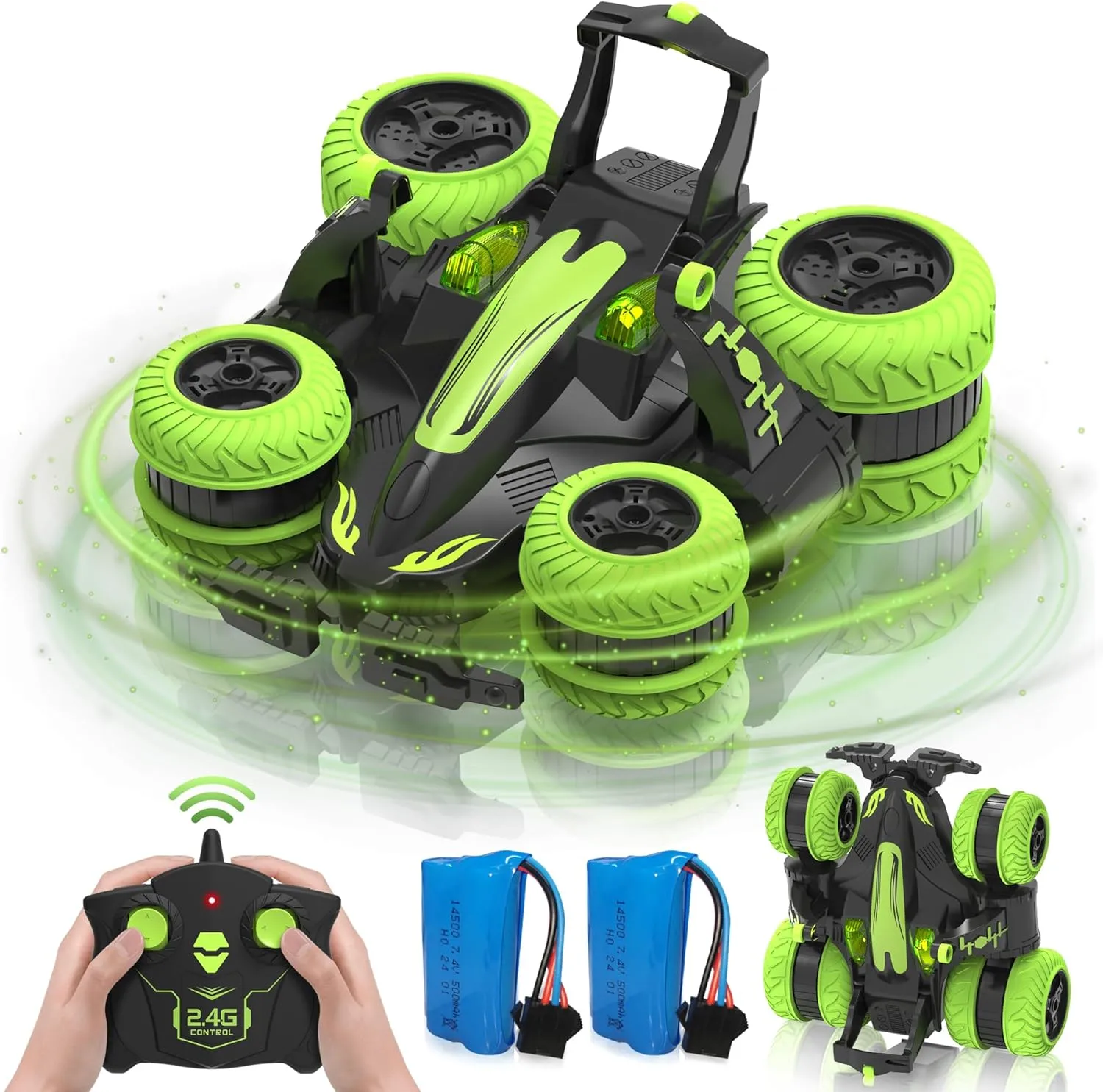 Eulogia Remote Control Flip Car for Boys 4-7, 2.4GHz Drift Stunt Car with Lights, Batteries, Reatures 360° Rotation, Go Sideways, Dance, Jump, Over Various Terrain Toys Gifts for Birthday, Christmas