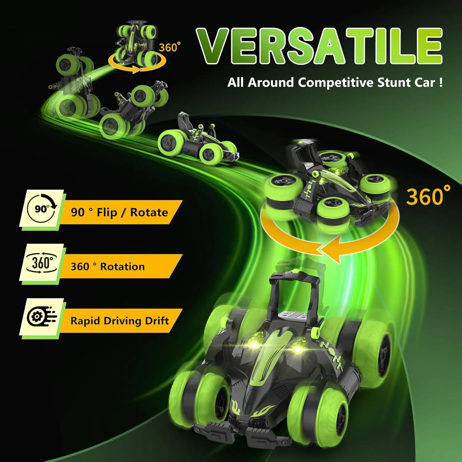 Eulogia Remote Control Flip Car for Boys 4-7, 2.4GHz Drift Stunt Car with Lights, Batteries, Reatures 360° Rotation, Go Sideways, Dance, Jump, Over Various Terrain Toys Gifts for Birthday, Christmas