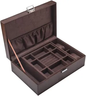 European-Style Artificial Leather Double-Layer Jewelry Box, Jewelry Bracelet Storage Collection Box, flip-top Jewelry Packaging Box, Artificial Leather Material, Essential Storage Box for Dressing c