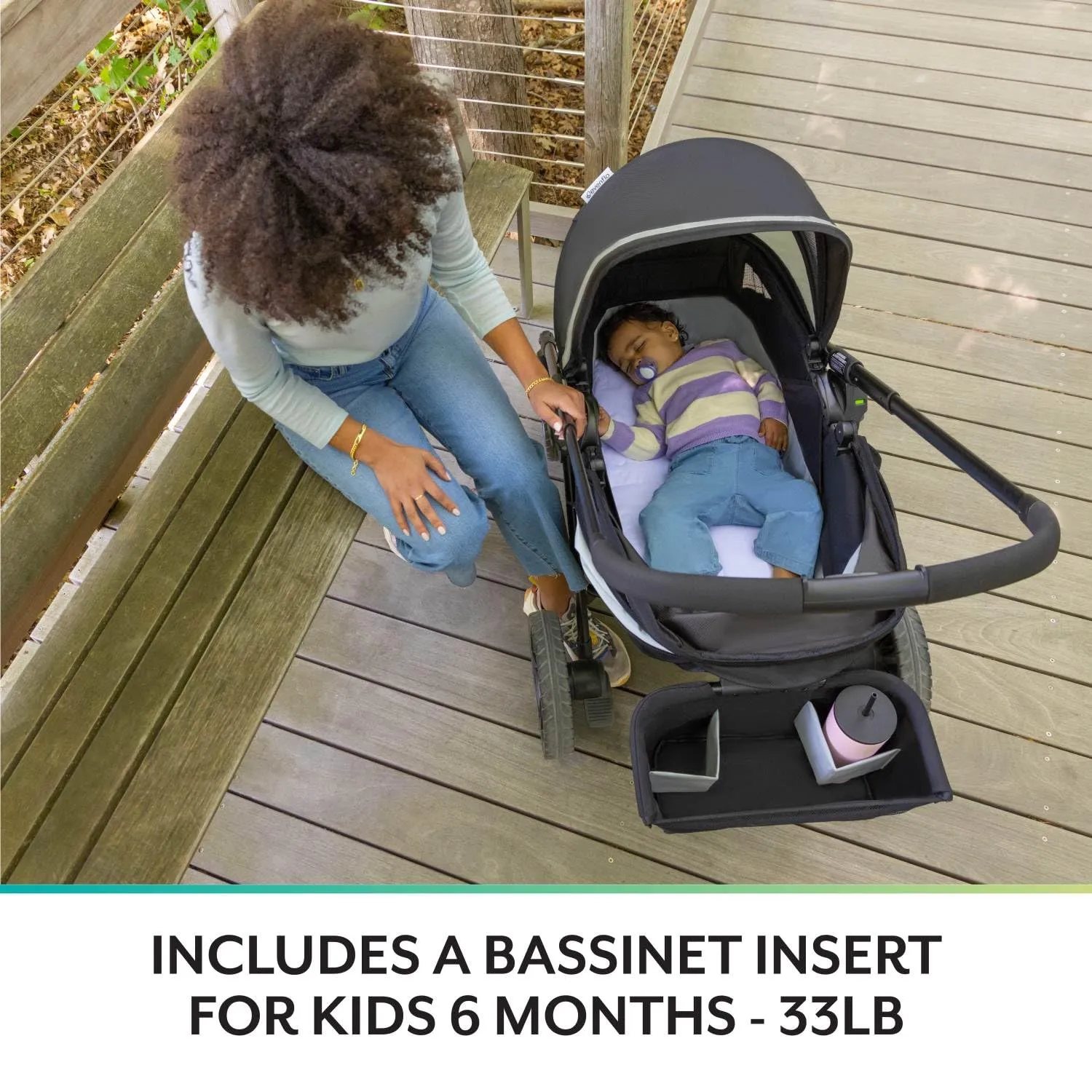 Evenflo Pivot Xplore Dreamz All-Terrain Stroller Wagon with Bassinet Insert (Jetsetter Black)