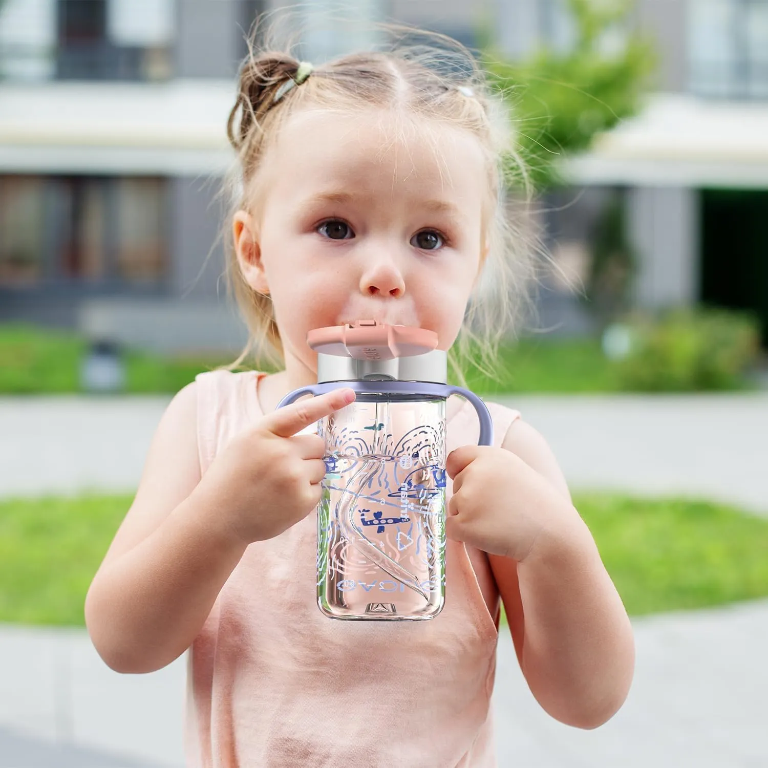 Evorie Tritan Spill Proof Toddler Straw Sippy Cup, 10 oz for Baby and Toddlers 1-3 Years Old, No Spill Straw Water Bottle with Removable Handles, Ideal for School, BPA-Free, Blue Rabbit