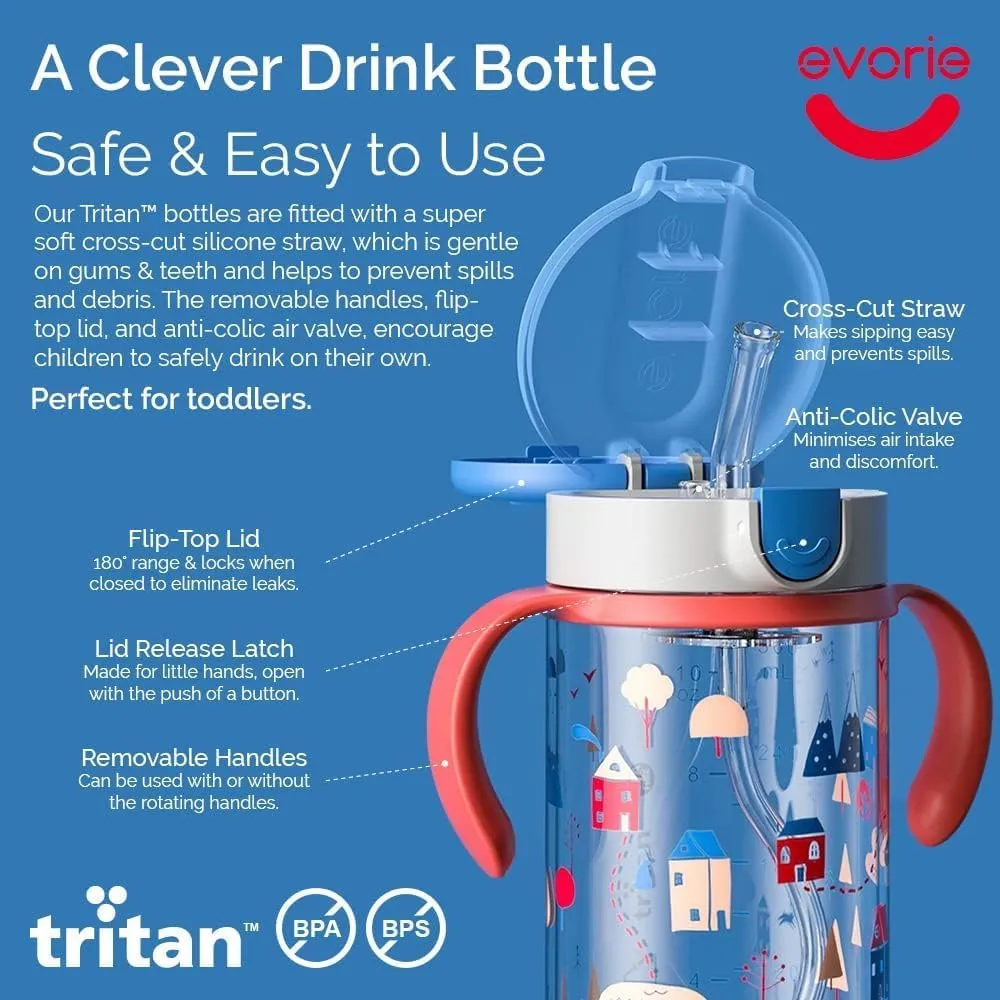 Evorie Tritan Spill Proof Toddler Straw Sippy Cup, 10 oz for Baby and Toddlers 1-3 Years Old, No Spill Straw Water Bottle with Removable Handles, Ideal for School, BPA-Free, Evorie Smiles