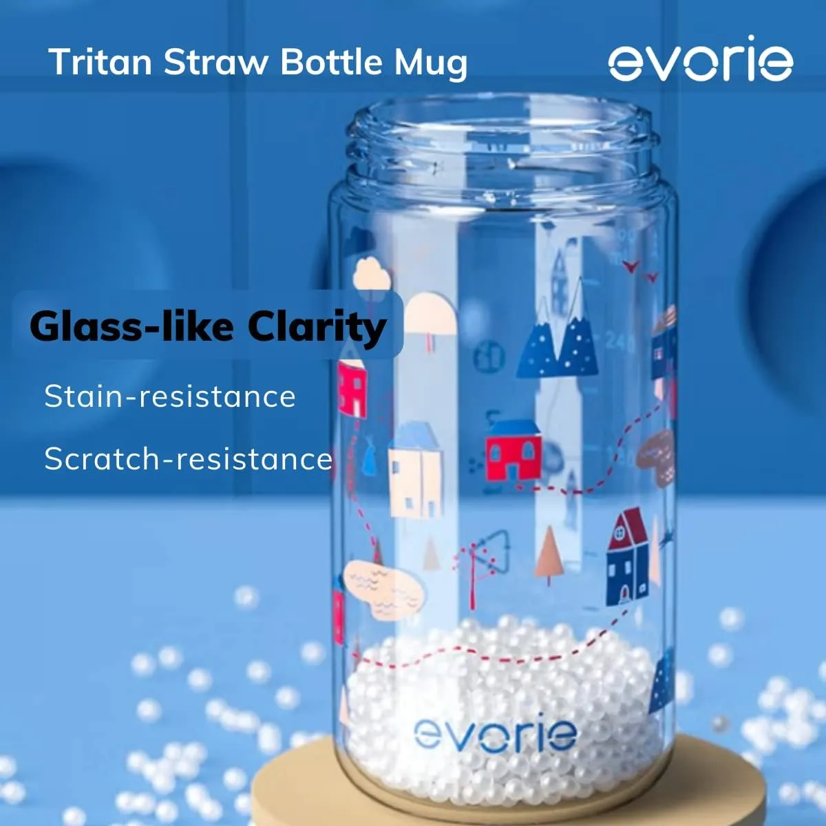 Evorie Tritan Spill Proof Toddler Straw Sippy Cup, 10 oz for Baby and Toddlers 1-3 Years Old, No Spill Straw Water Bottle with Removable Handles, Ideal for School, BPA-Free, Imaginations