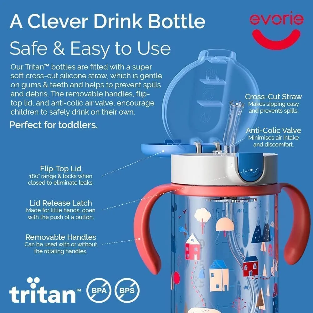 Evorie Tritan Spill Proof Toddler Straw Sippy Cup, 10 oz for Baby and Toddlers 1-3 Years Old, No Spill Straw Water Bottle with Removable Handles, Ideal for School, BPA-Free, Pink Rabbit