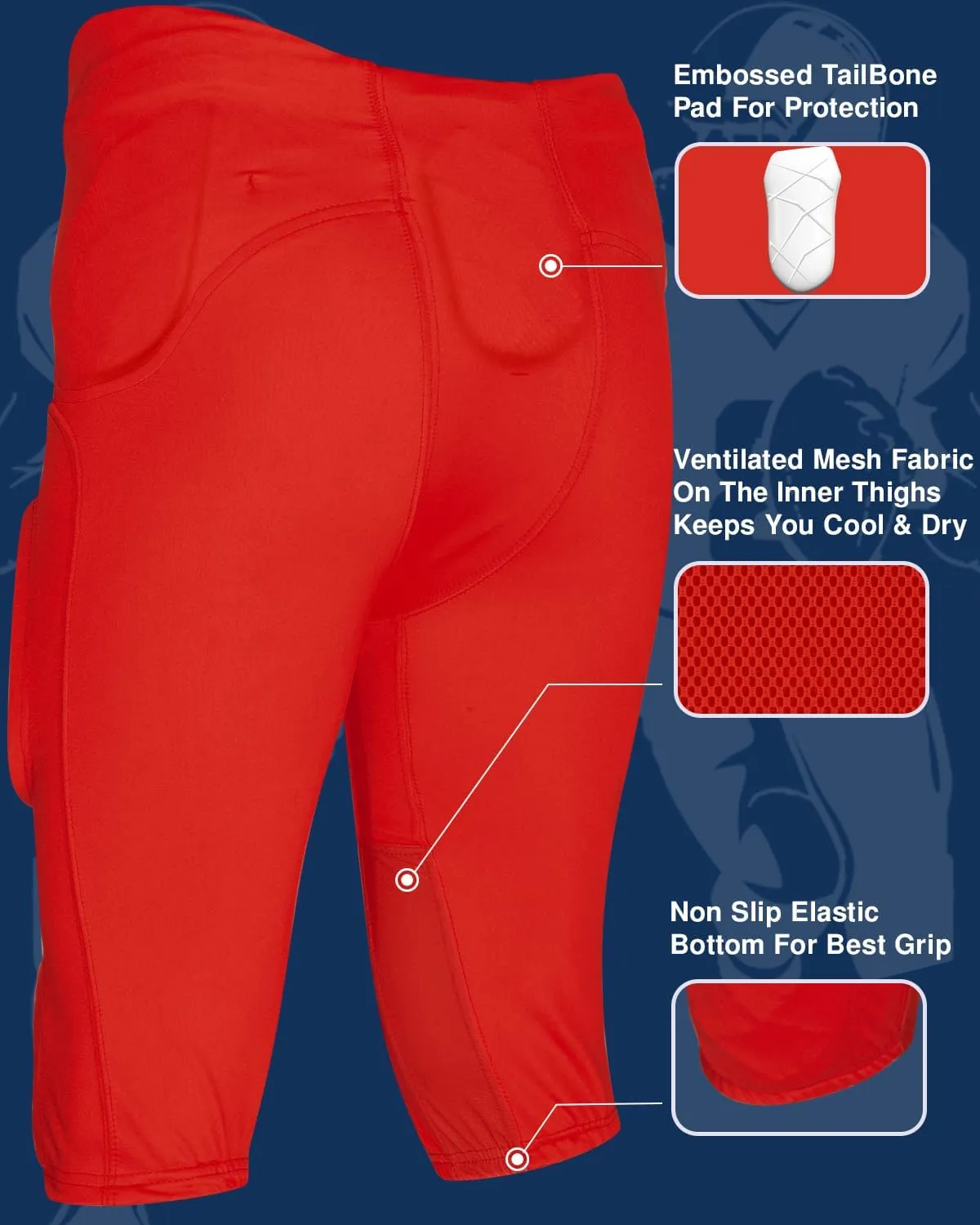 Exxact Sports Gladiator Mens Integrated Football Pants with Built-in Pads, Lightweight Ultra Flex Football Practice Pants