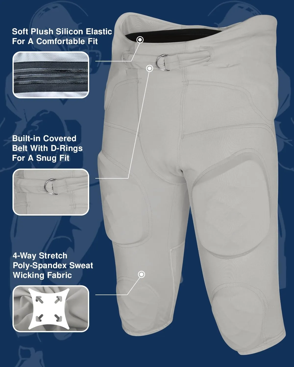 Exxact Sports Gladiator Mens Integrated Football Pants with Built-in Pads, Lightweight Ultra Flex Football Practice Pants