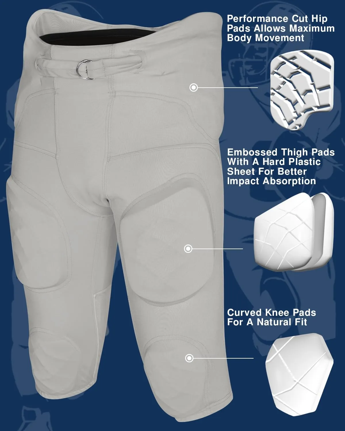 Exxact Sports Gladiator Mens Integrated Football Pants with Built-in Pads, Lightweight Ultra Flex Football Practice Pants
