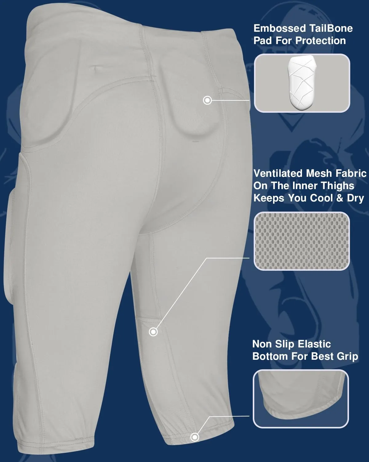 Exxact Sports Gladiator Mens Integrated Football Pants with Built-in Pads, Lightweight Ultra Flex Football Practice Pants