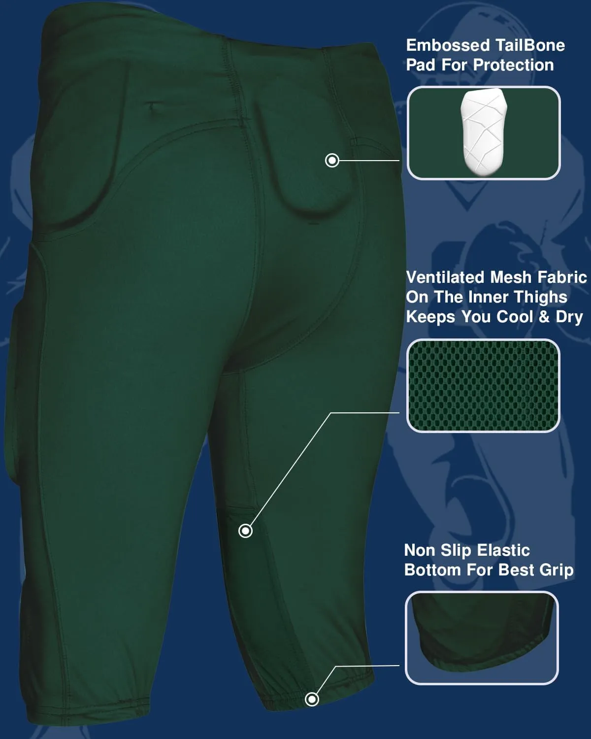Exxact Sports Gladiator Mens Integrated Football Pants with Built-in Pads, Lightweight Ultra Flex Football Practice Pants