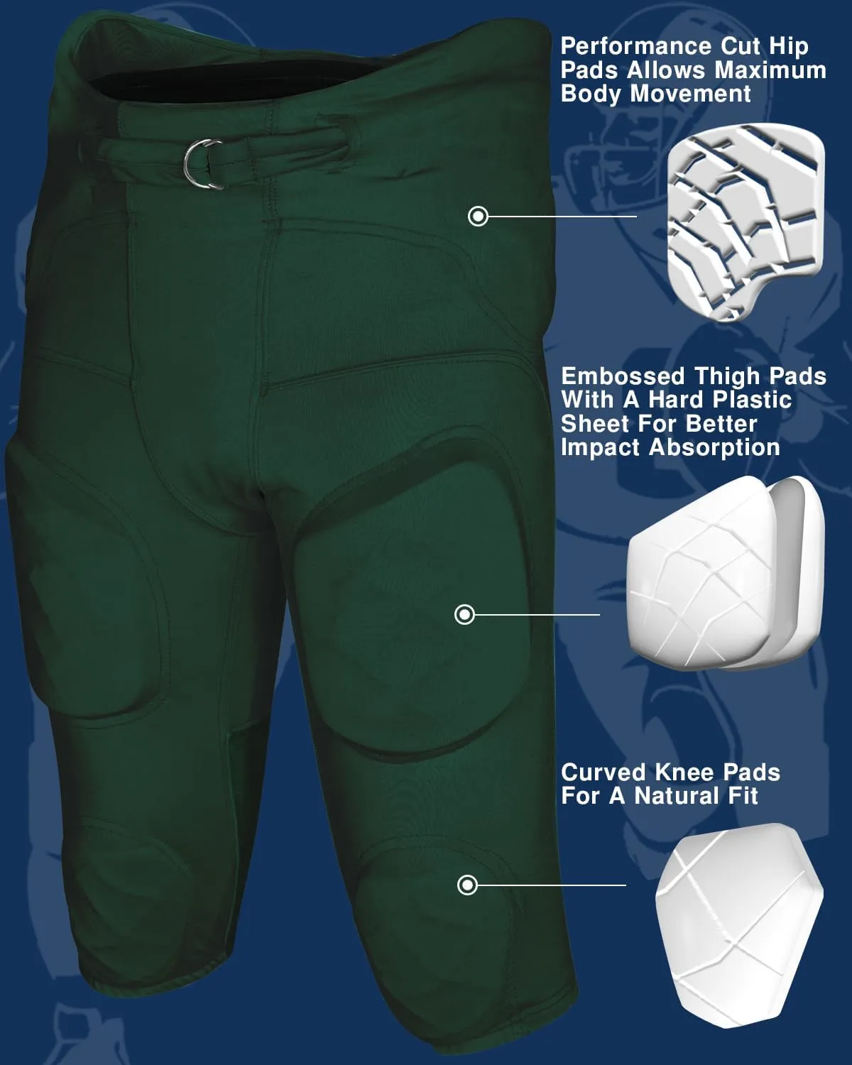 Exxact Sports Gladiator Mens Integrated Football Pants with Built-in Pads, Lightweight Ultra Flex Football Practice Pants