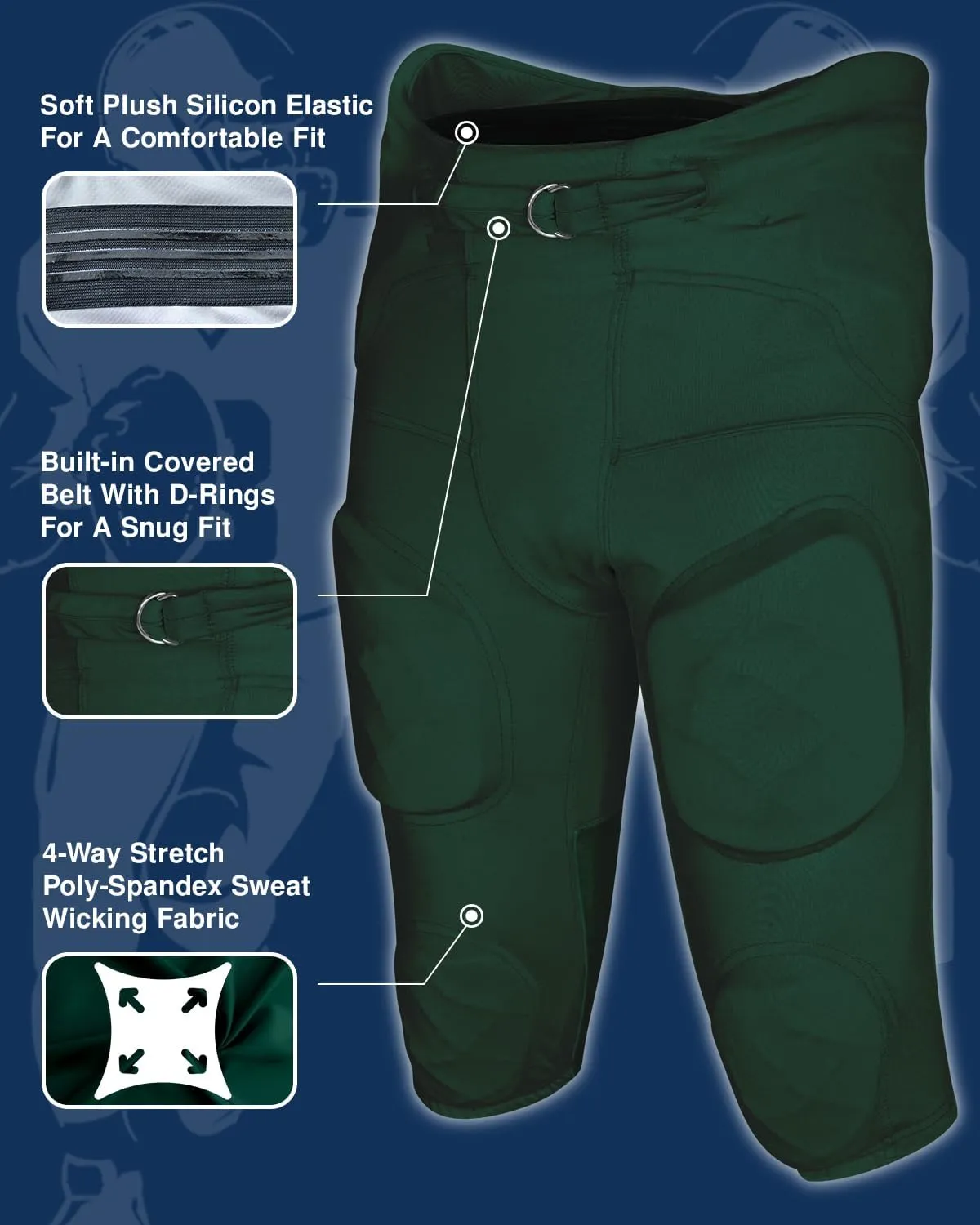 Exxact Sports Gladiator Mens Integrated Football Pants with Built-in Pads, Lightweight Ultra Flex Football Practice Pants