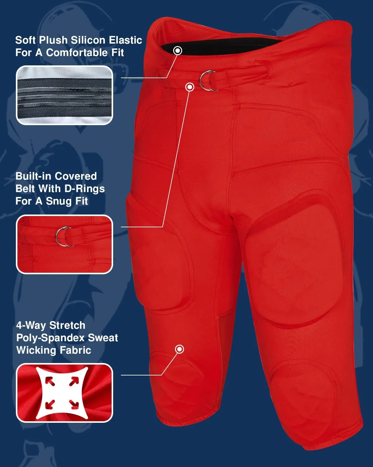 Exxact Sports Gladiator Mens Integrated Football Pants with Built-in Pads, Lightweight Ultra Flex Football Practice Pants