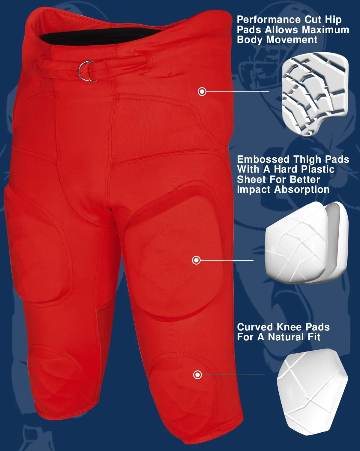 Exxact Sports Gladiator Mens Integrated Football Pants with Built-in Pads, Lightweight Ultra Flex Football Practice Pants