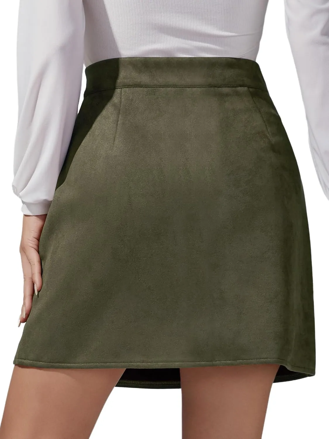 Ezcosplay Women Faux Suede Mini Skirt with Slit High Waisted Button Front A-Line Bodycon Short Skirts