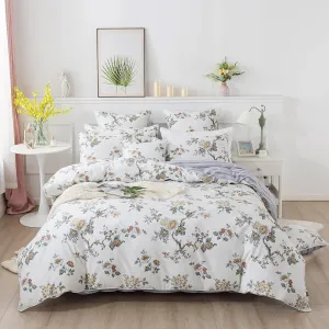 FADFAY Duvet Cover Set Elegant Floral Bedding Shabby Beige Bird Flower Quilt Cover Set Vintage Farmhouse Bedding 100% Cotton Comforter Cover Set with Zipper Closure 3Pcs, King/California King Size