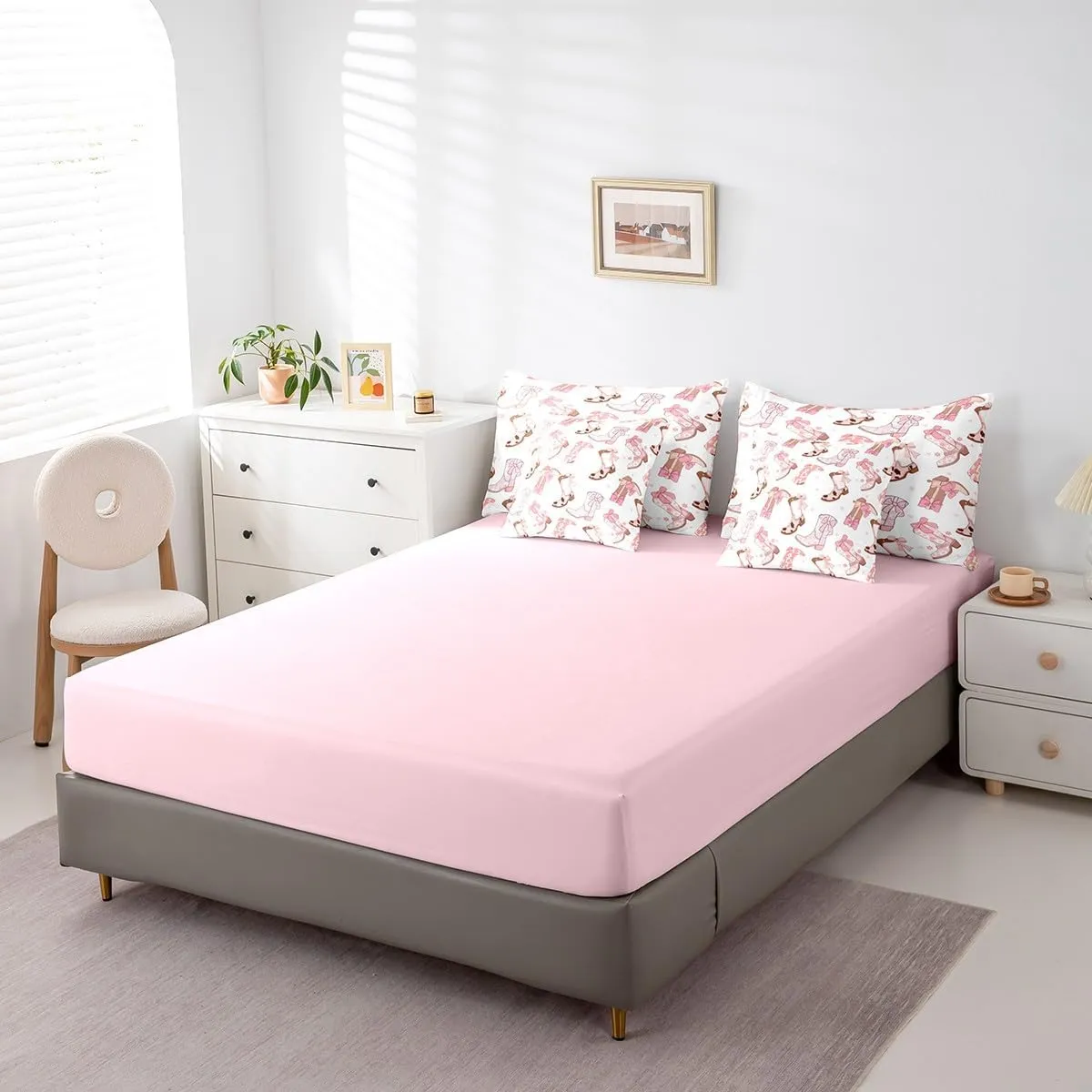 Feelyou Cowgirl Western Comforter Set with Sheets Pink Cowgirl Bowknot Bed in a Bag for Kids Boys Girls Bedroom Bed Decor Cowboy Boots Horseshoe 7 Piece Bedding Set Queen Size Wild West Soft Bed Set