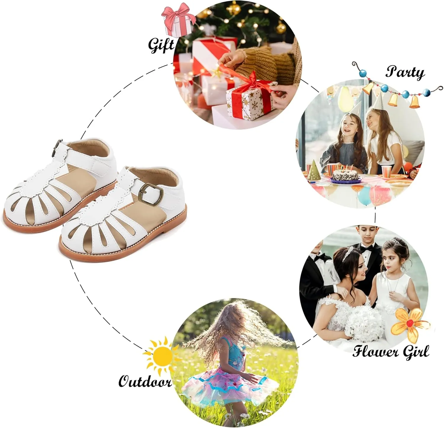 Felix & Flora Toddler Girls Sandals Soft Rubber Princess Flat Shoes Summer Flower Girl Shoes