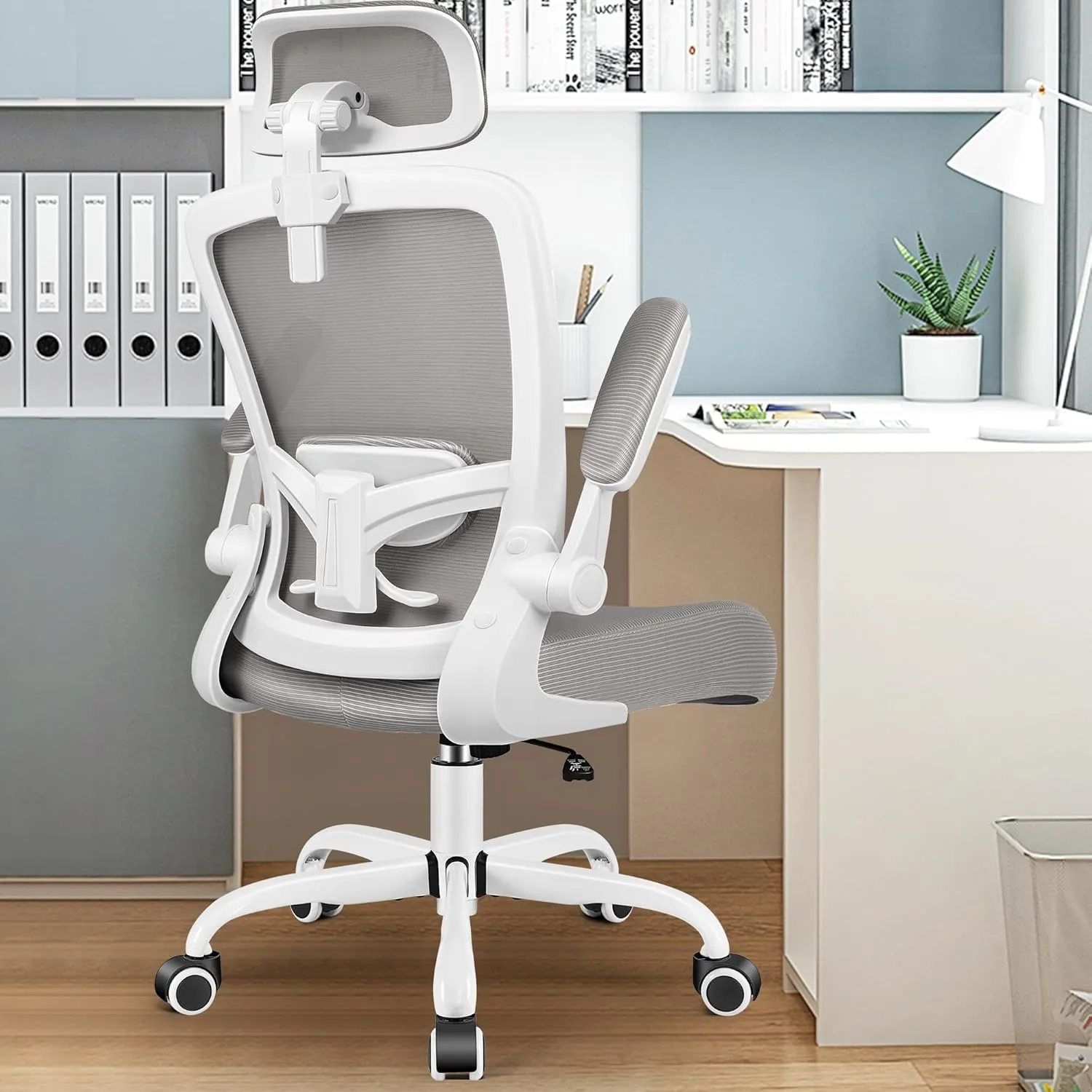 FelixKing Ergonomic Office Chair, Headrest Desk Chair with Adjustable Lumbar Support, Home Office Swivel Task Chair with High Back and Armrest, Adjustable Height Gaming Chair(Gray)