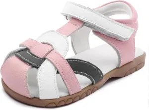 Femizee Girls Genuine Leather Soft Closed Toe Princess Flat Shoes Summer Sandals(Toddler/Little Kid)