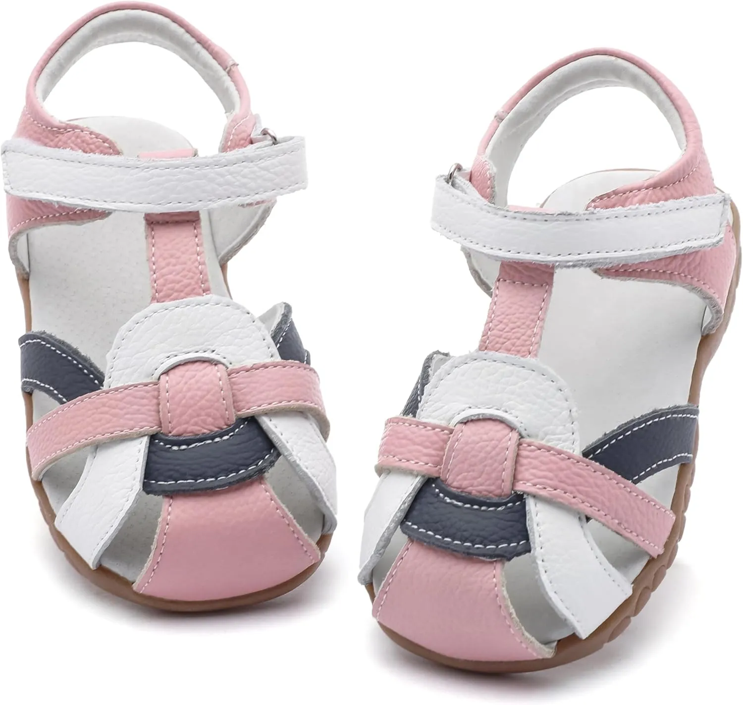 Femizee Girls Genuine Leather Soft Closed Toe Princess Flat Shoes Summer Sandals(Toddler/Little Kid)