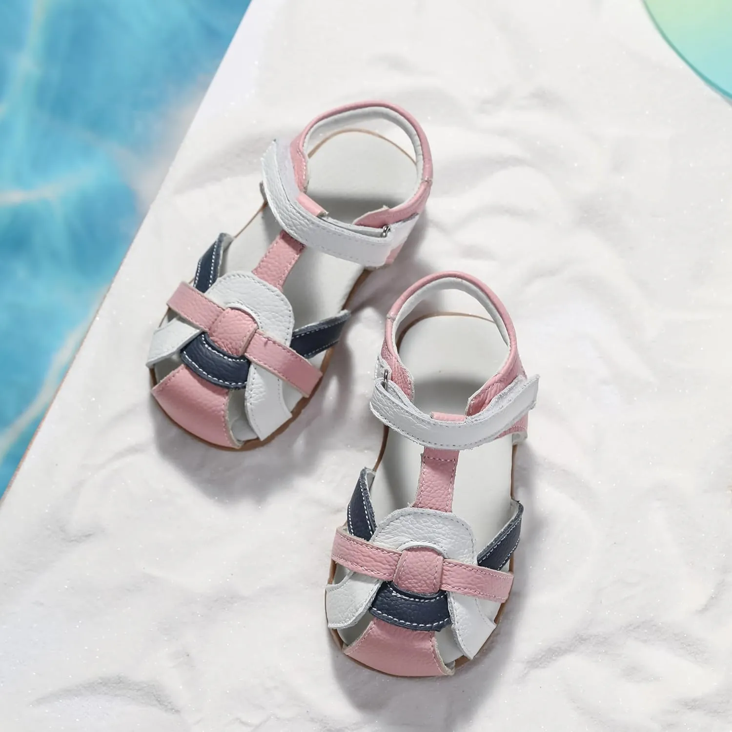 Femizee Girls Genuine Leather Soft Closed Toe Princess Flat Shoes Summer Sandals(Toddler/Little Kid)