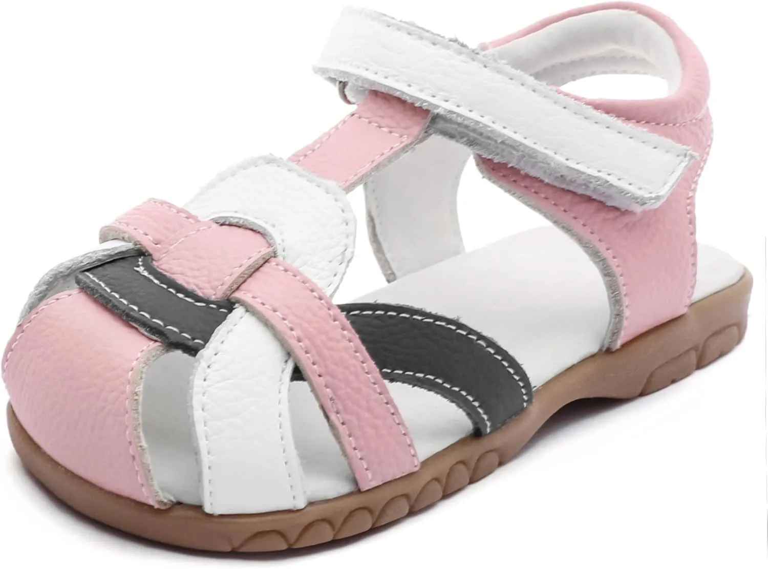 Femizee Girls Genuine Leather Soft Closed Toe Princess Flat Shoes Summer Sandals(Toddler/Little Kid)