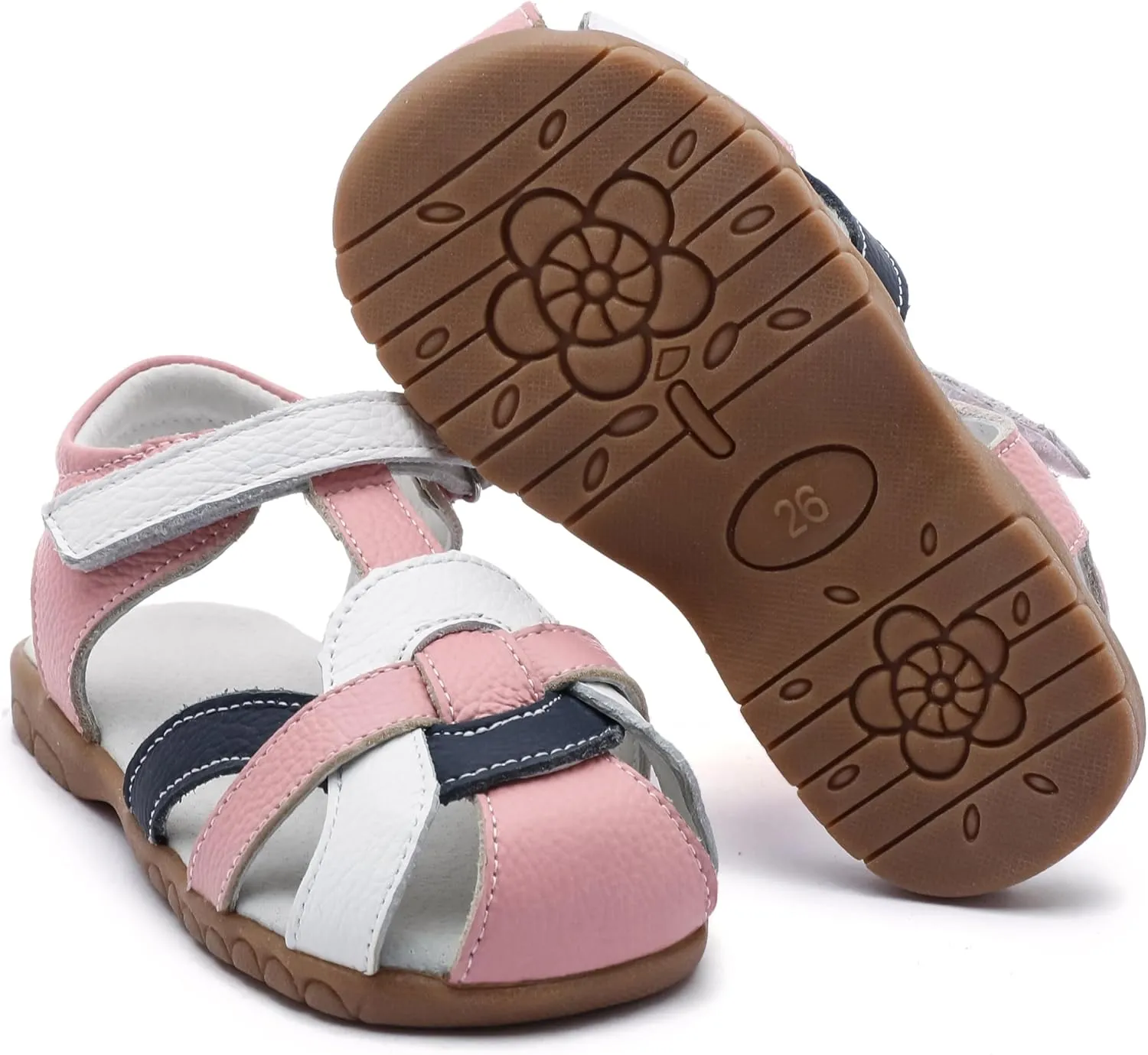 Femizee Girls Genuine Leather Soft Closed Toe Princess Flat Shoes Summer Sandals(Toddler/Little Kid)