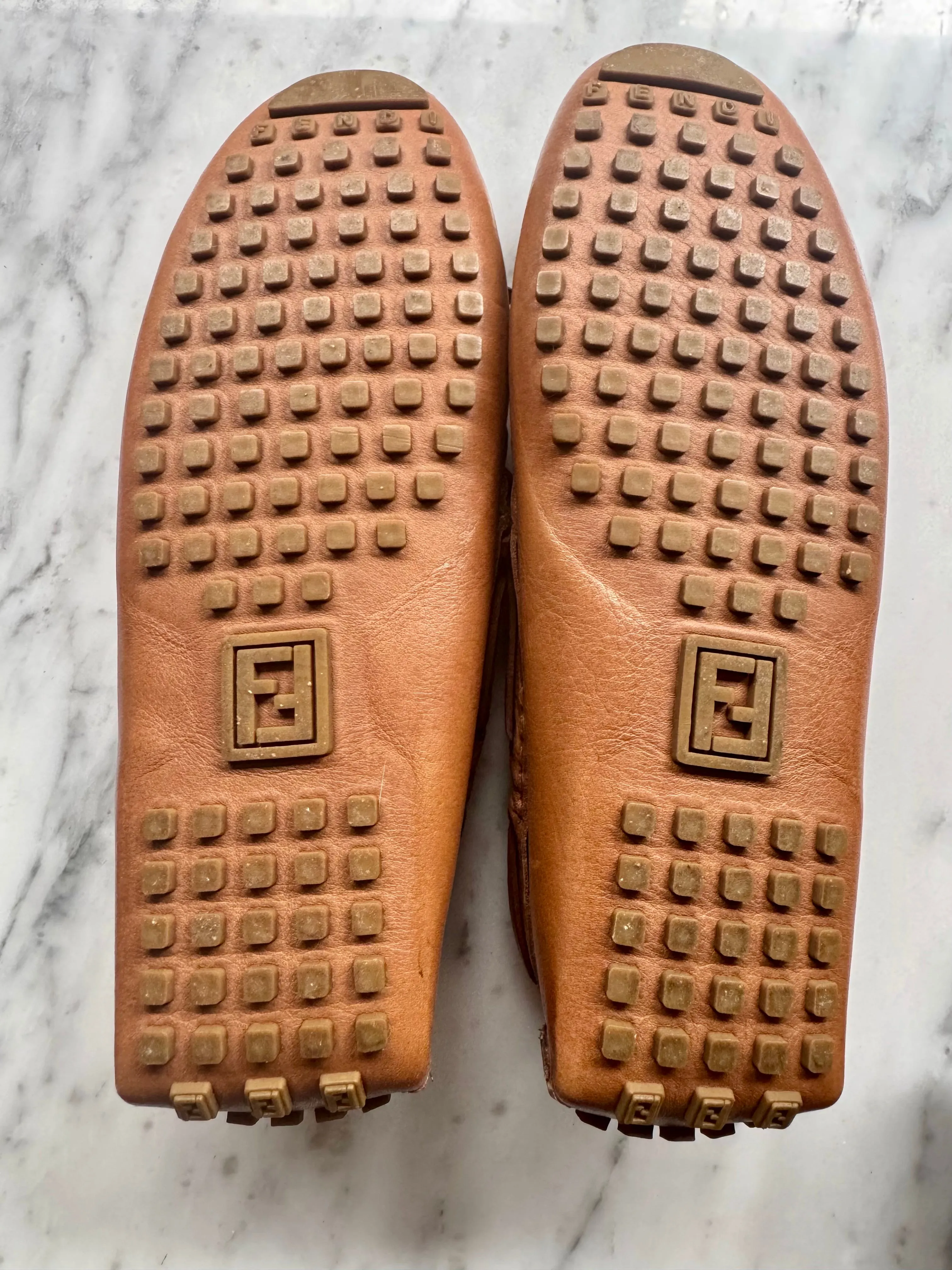 Fendi Brown Zucca Canvas & Leather Bow Loafers