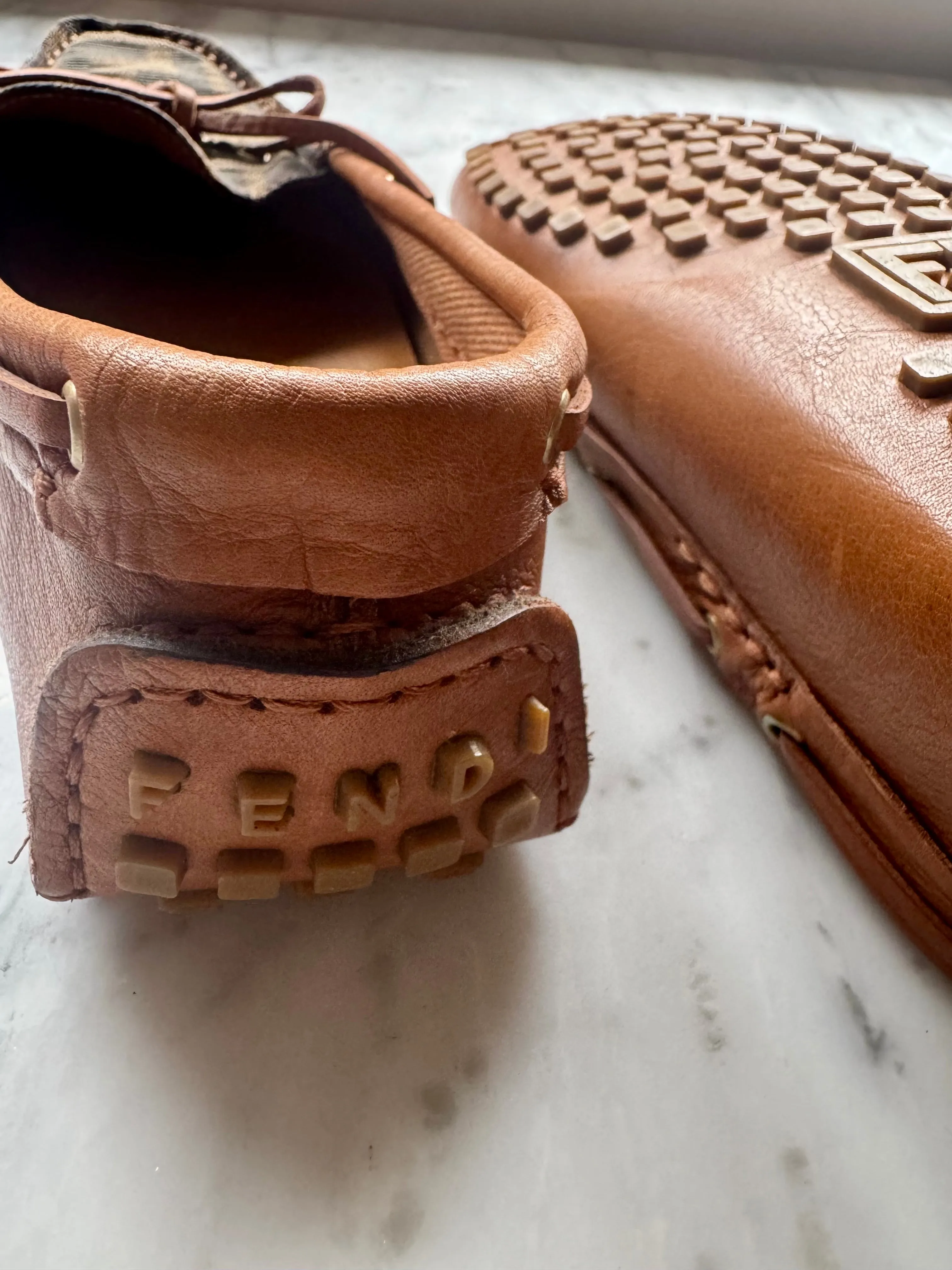 Fendi Brown Zucca Canvas & Leather Bow Loafers