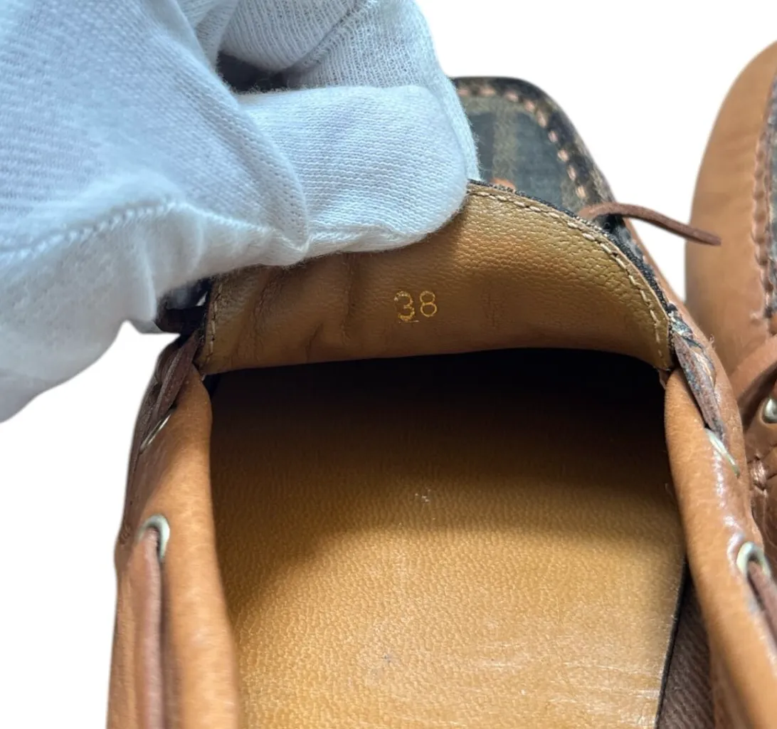 Fendi Brown Zucca Canvas & Leather Bow Loafers