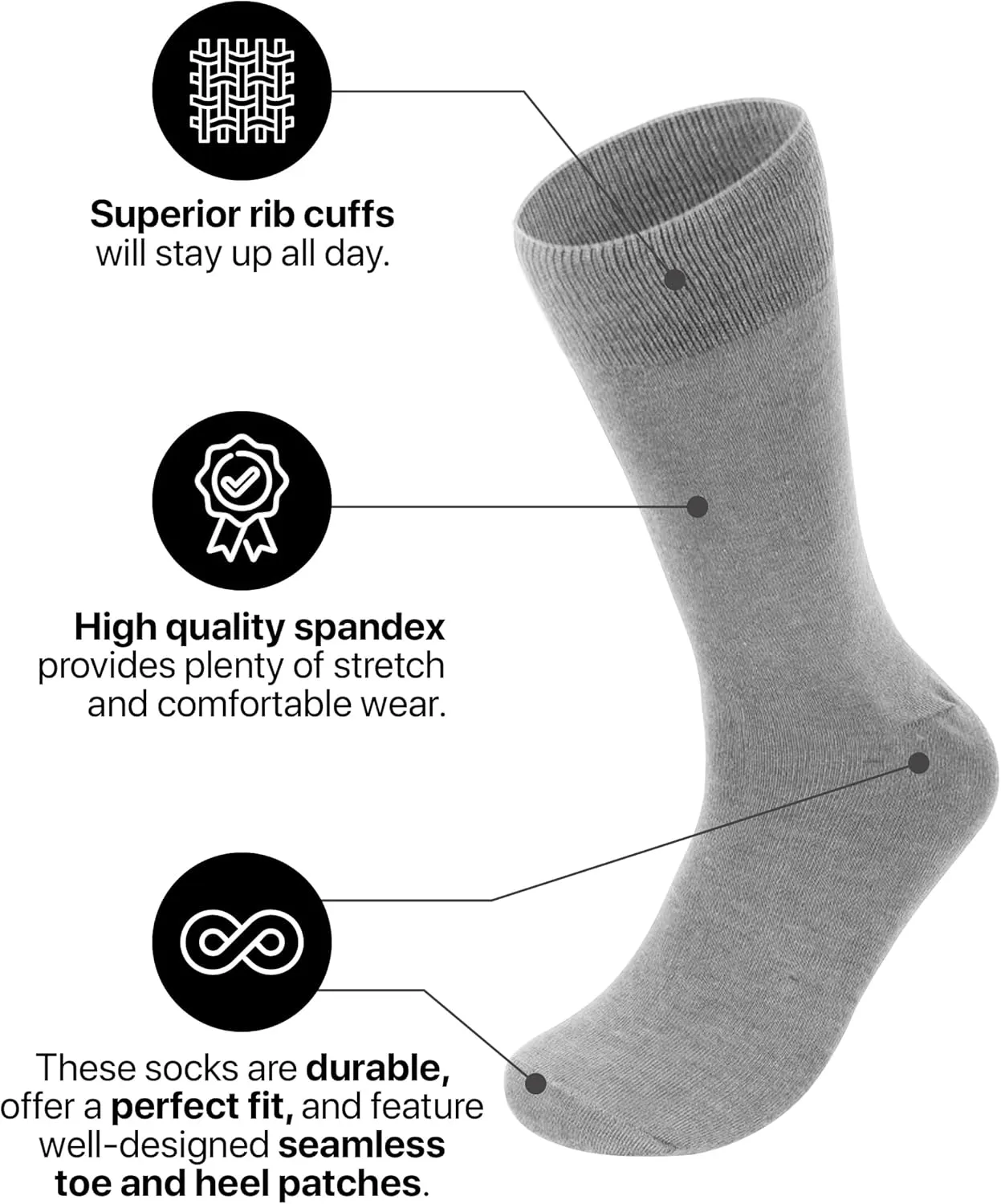 Feraricci 6 Pack Solid Color Casual Dress Socks for Men - Colorful & Comfortable Crew Socks