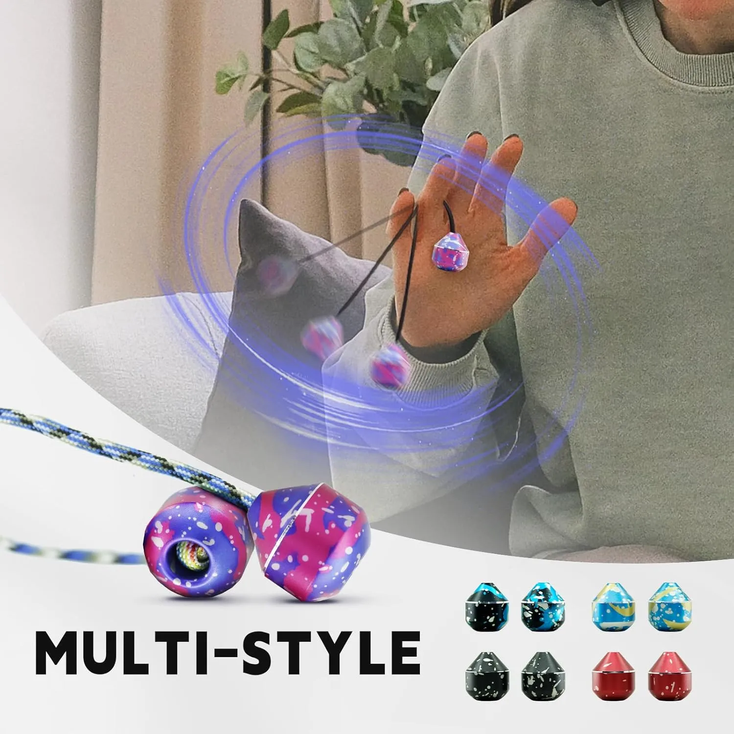Fidget Beads, EDC Relieve Anxiety Toy Metal Fidget Toy for Stress Relief Home Office Toy Worry Beads Fidget for Men Women Teens (Style B-Blue White Black)