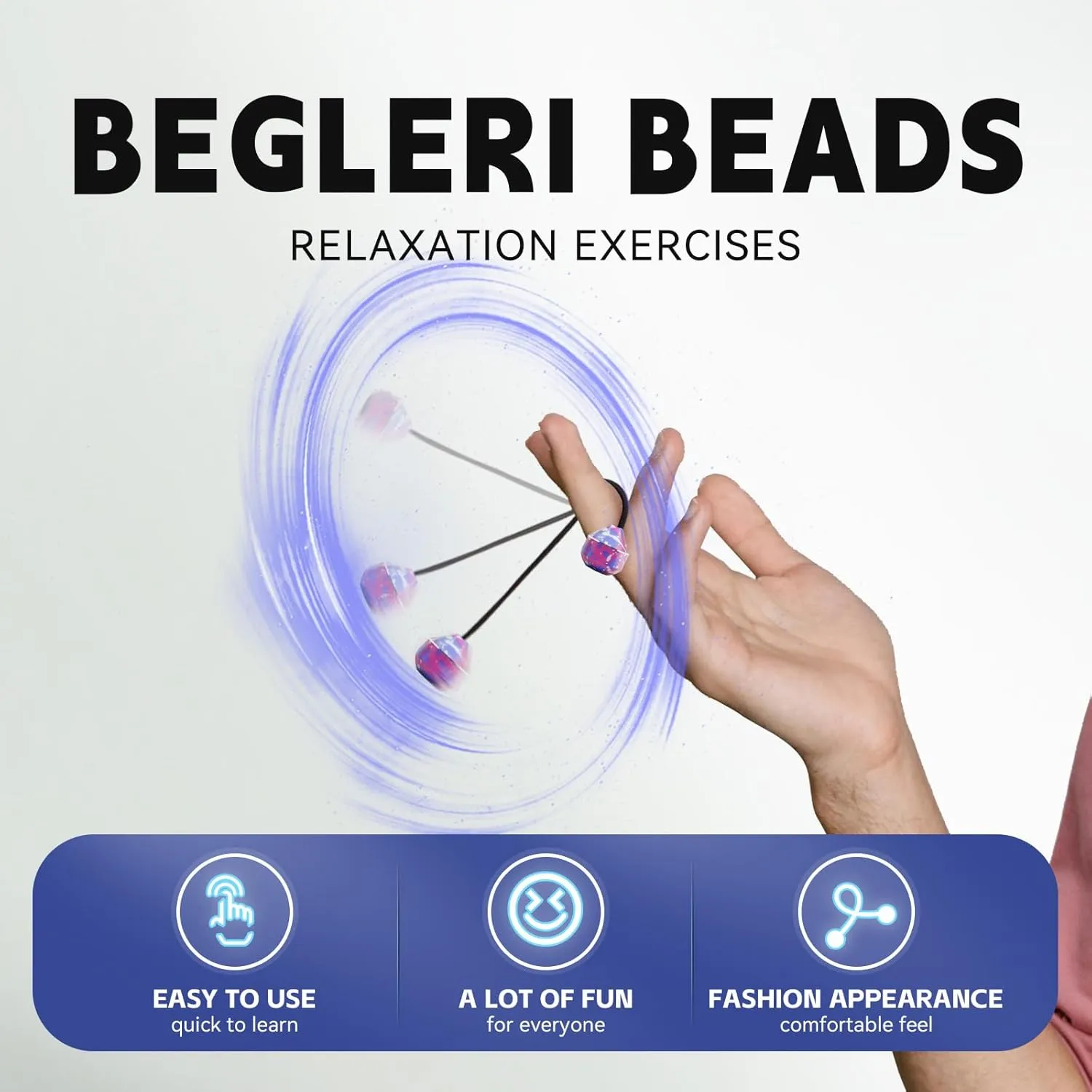 Fidget Beads, EDC Relieve Anxiety Toy Metal Fidget Toy for Stress Relief Home Office Toy Worry Beads Fidget for Men Women Teens (Style B-Blue White Black)